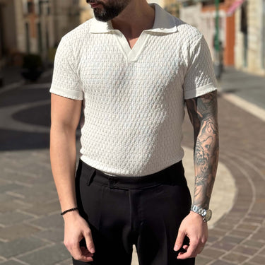 Polo bianca traforata con scollo a V - FLAG STORE